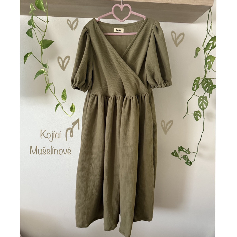 Moss green mušelínové šaty – ručně šité | Emies